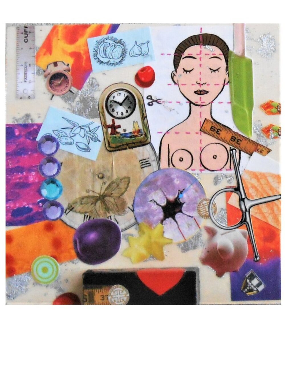 Original & unique double face collage on a 4 1/2 x 4 1/2 X 1/5 on woodboard